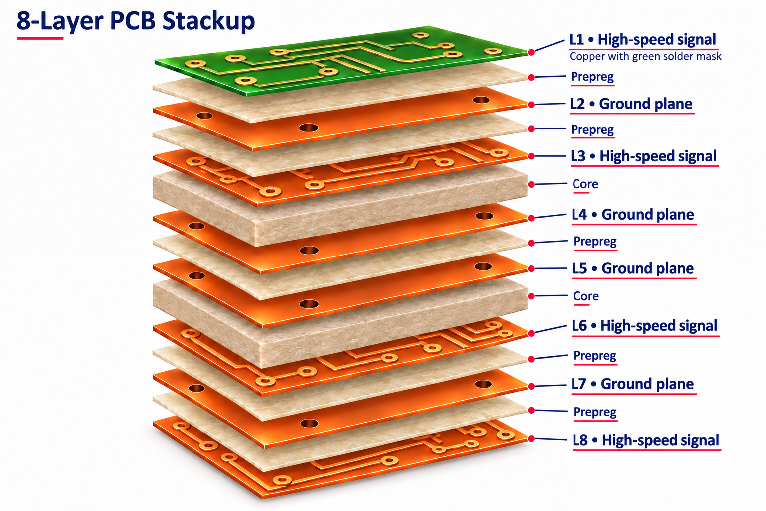 8-layer stackup PCBs